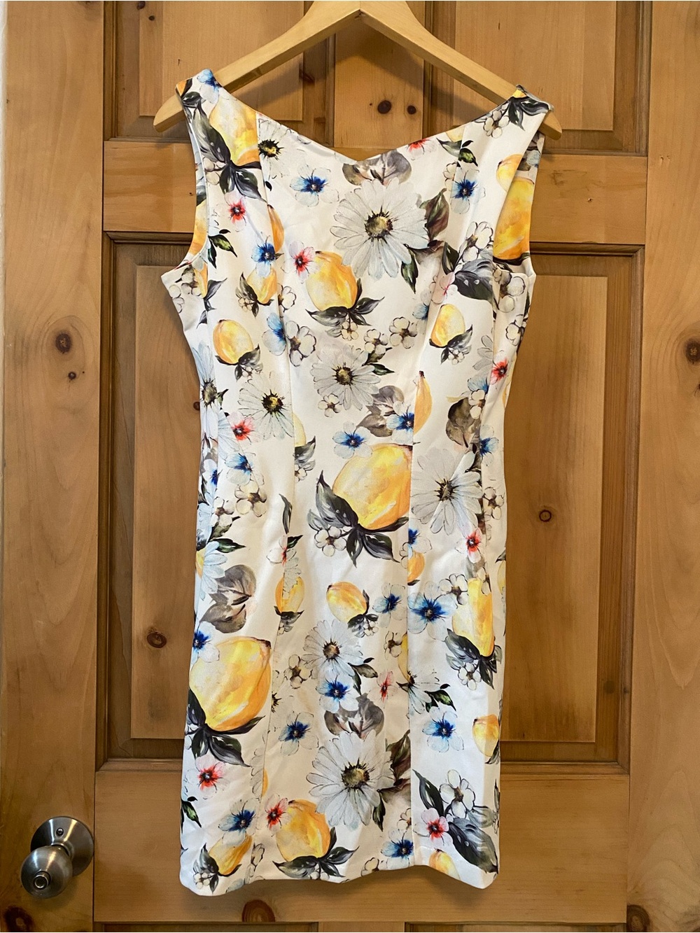 White Floral Lemon Print Sleeveless Dress